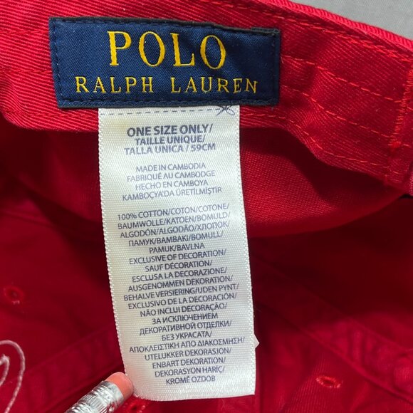 Polo Ralph Lauren Bear Strapback Hat Red White Pony Baseball Adjustable Dad Mens - Picture 12 of 16
